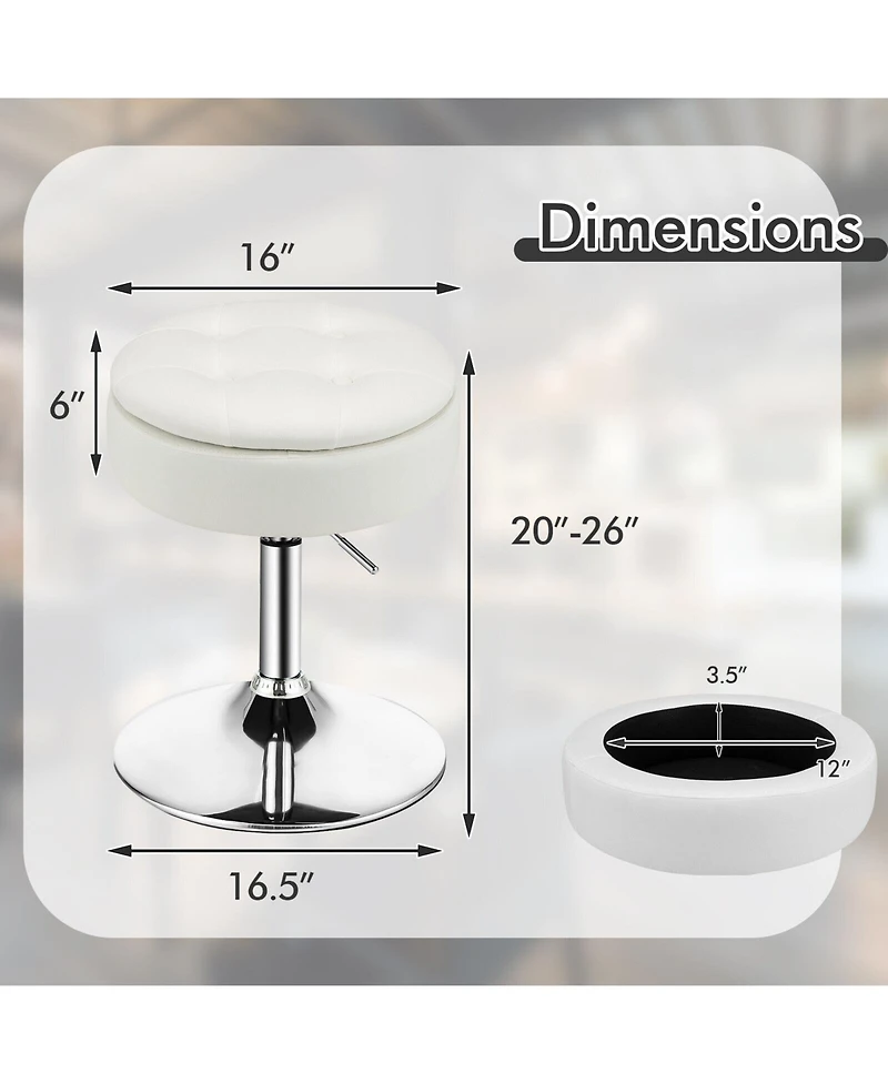 Adjustable 360° Swivel Storage Vanity Stool with Removable Tray