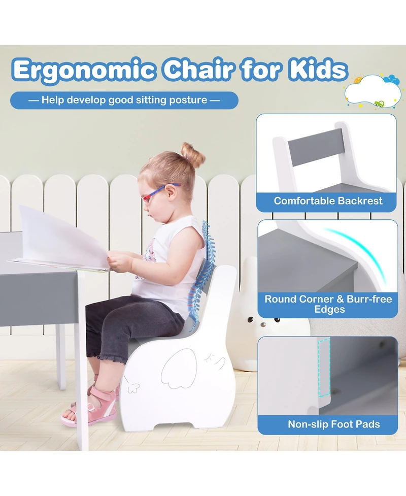 4-in-1 Wooden Activity Kids Table and Chairs with Storage Detachable Blackboard