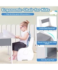 4-in-1 Wooden Activity Kids Table and Chairs with Storage Detachable Blackboard