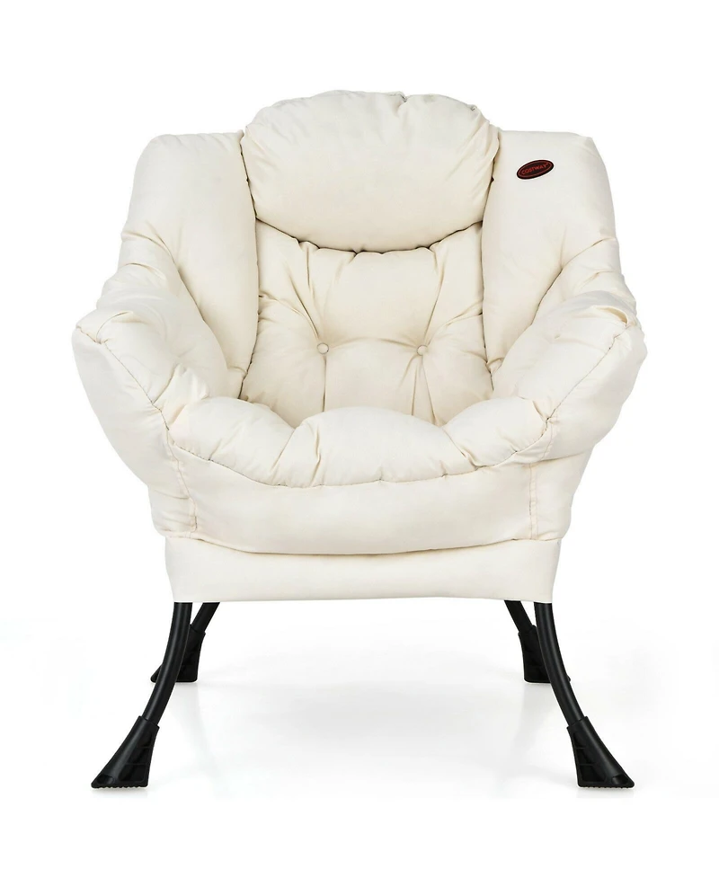 Modern Polyester Fabric Lazy Chair with Steel Frame and Side Pocket
