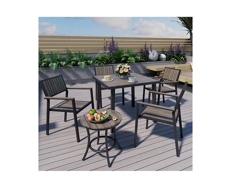 6-Piece Aluminum Outdoor Patio Dining Set with Square Table, Small Side Table and 4-Stackable Chairs