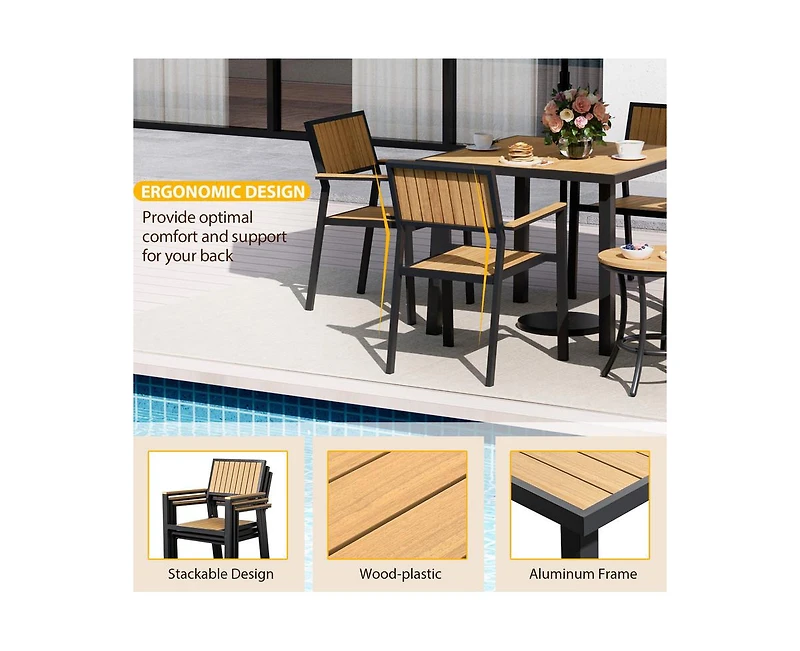 6-Piece Aluminum Outdoor Patio Dining Set with Square Table, Small Side Table and 4-Stackable Chairs