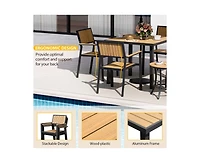 6-Piece Aluminum Outdoor Patio Dining Set with Square Table, Small Side Table and 4-Stackable Chairs