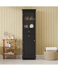 Casainc 63" Tall Bathroom Storage Cabinet with Glass Doors Two Drawers and Adjustable Shelves, Mdf Board Assembly Required