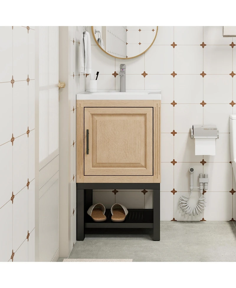 Casainc 20" Small Bathroom Vanity with Sink & Faucet,Freestanding Bathroom Cabinet with White Ceramic Basin