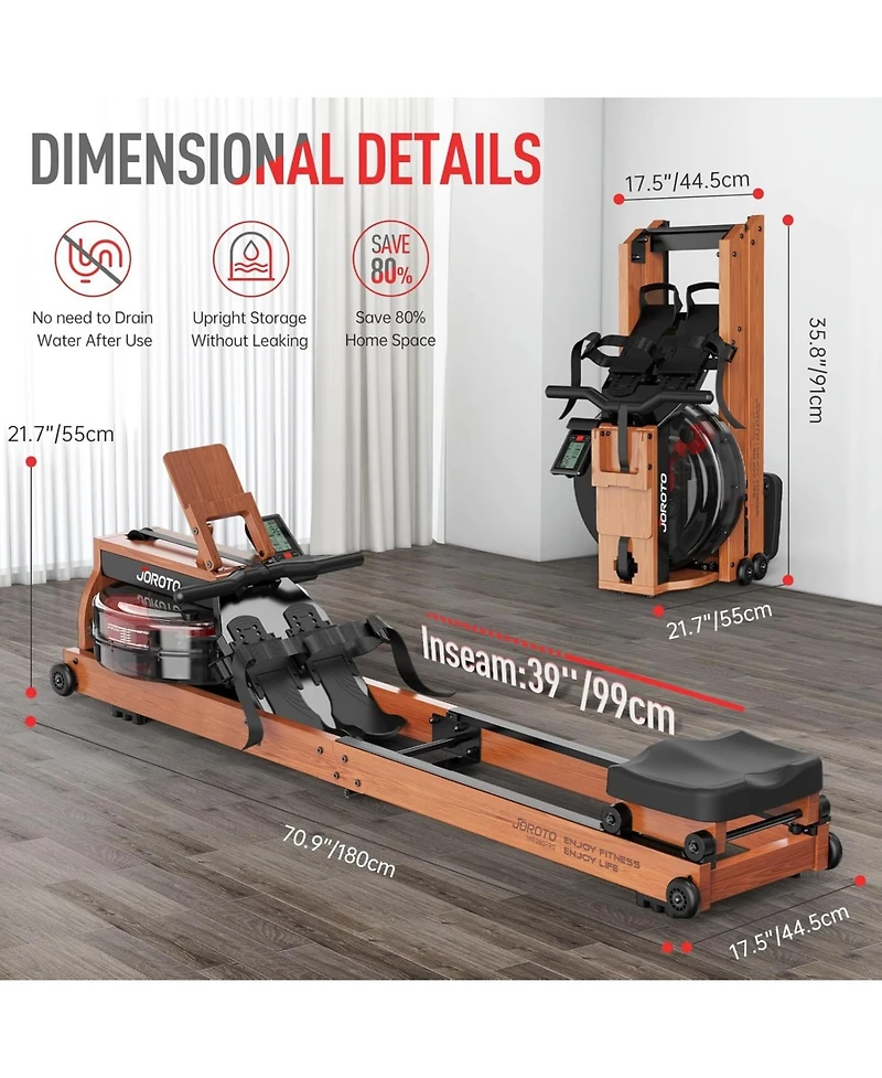 Joroto Rowing Machines for Home Use, Foldable Rower Machine with Bluetooth Monitor, Tablet Holder Water Rowing Machine