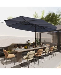 15 ft. Large Market Double Sided Umbrella Outdoor Patio Umbrella in Blue with Crank Handle, for Poolside Lawn Garden