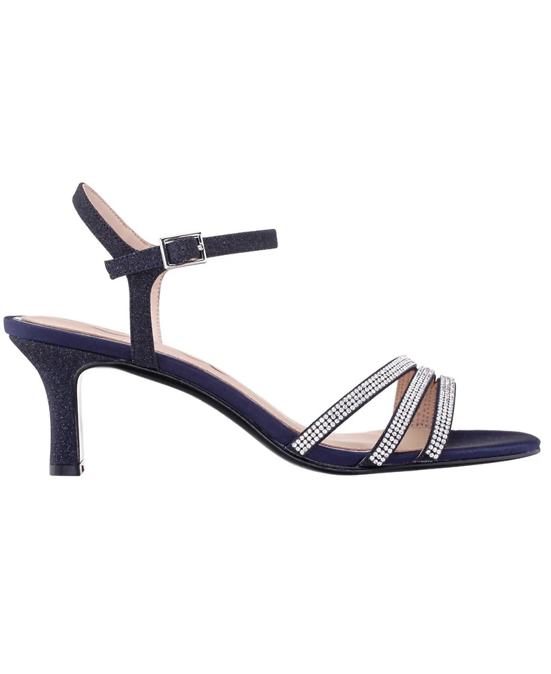 Nina Women's Bettany Mid Heel Crytal Asymmetrical Straps
