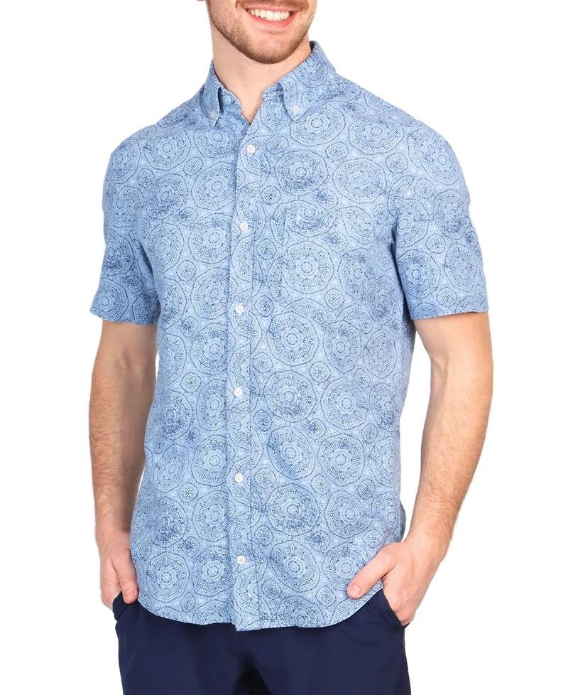 Tailorbyrd Big & Tall Batik Print Linen Short Sleeve Shirt