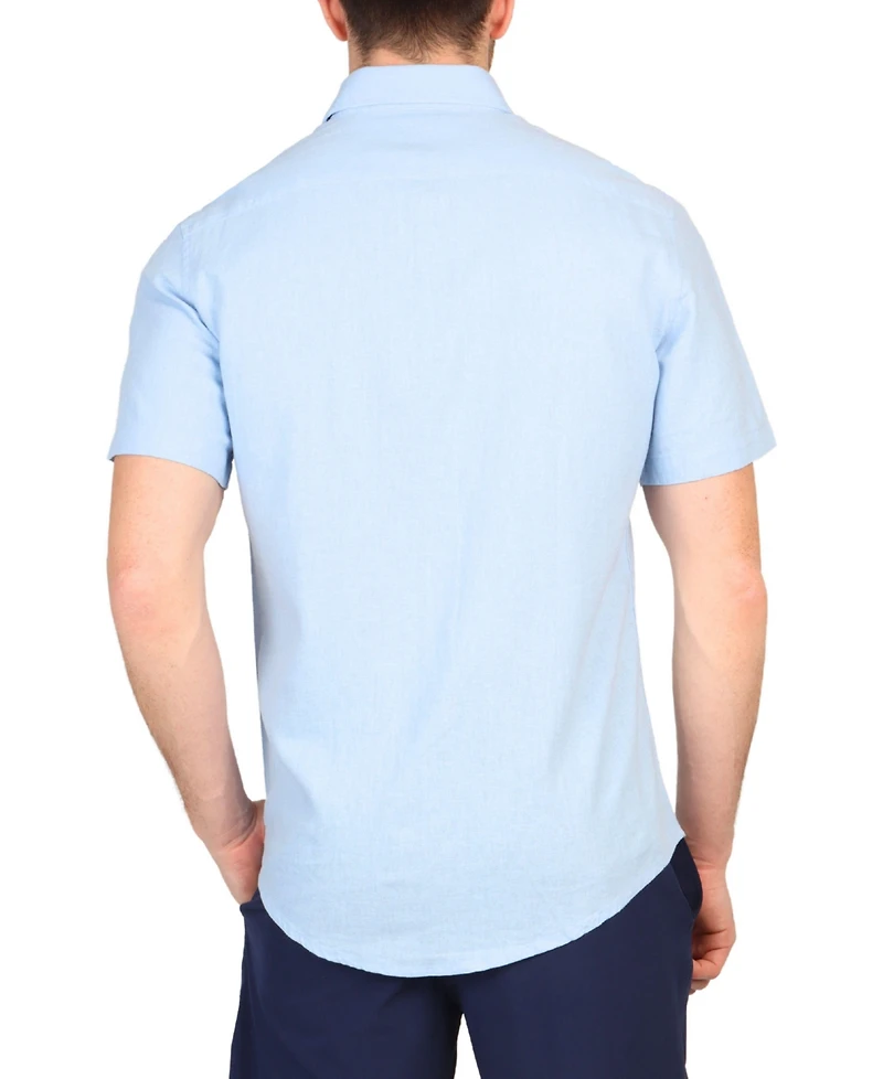 Tailorbyrd Men's Solid Linen Short Sleeve Button Down Shirt
