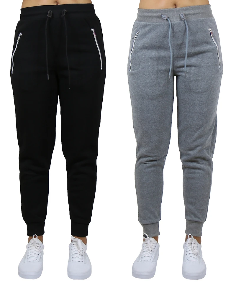 Galaxy By Harvic Women's Loose Fit Fleece Lined Jogger Sweatpants with Zipper Pockets-2 Pack