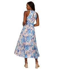 Adrianna Papell Women's Floral Print Halter High-Low Midi Dress