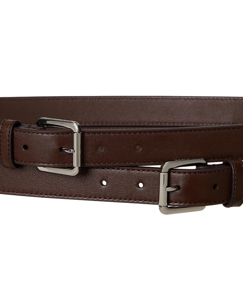 Lauren Ralph Leather Double-Buckle Stacked Wide Belt
