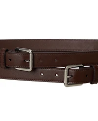 Lauren Ralph Leather Double-Buckle Stacked Wide Belt