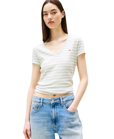 Tommy Jeans Women's Slim-Fit Essential Ribbed V-Neck Tee