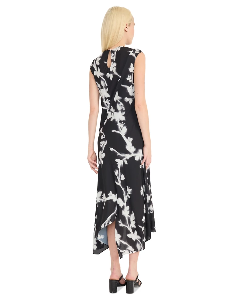 Luxely Women's Printed Asymmetrical Midi Dress