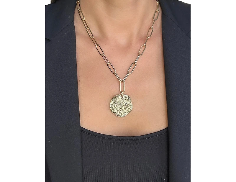Rivka Friedman 18K Gold Clad Hammered Disc on Paper Clip Chain