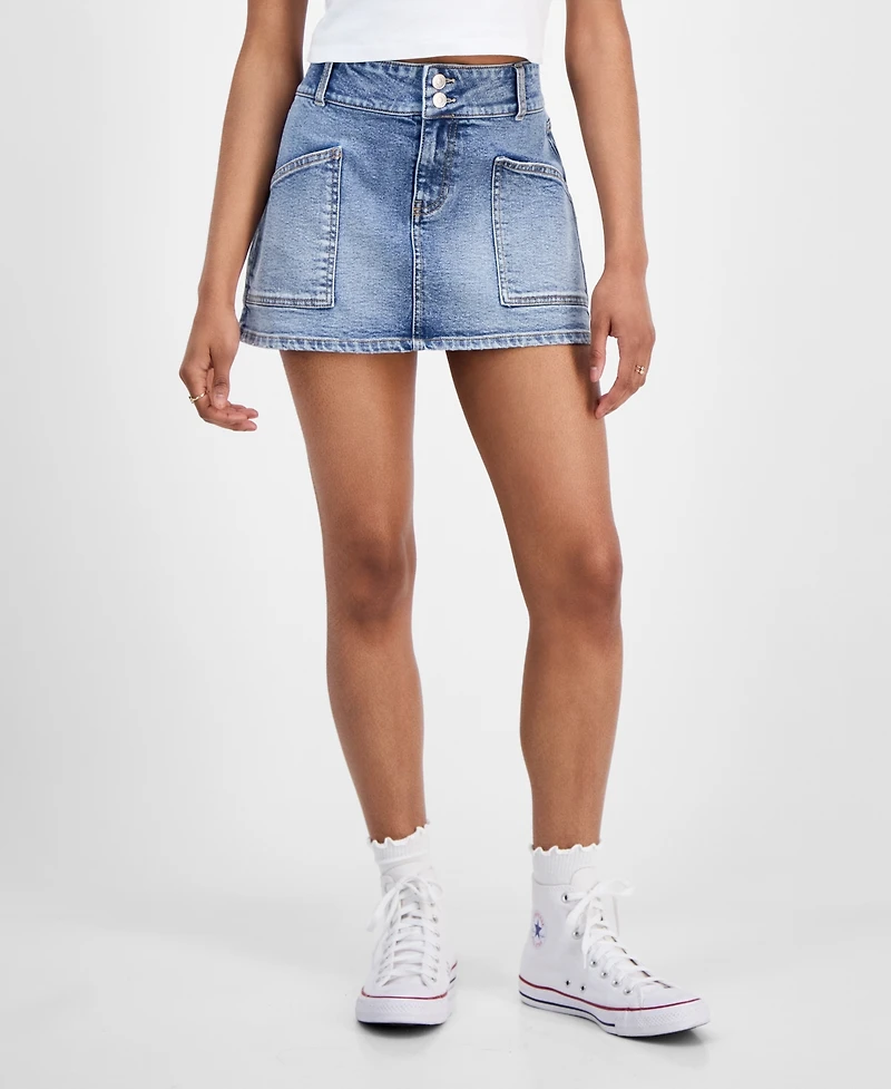 Celebrity Pink Juniors' Double-Button Mini Denim Skirt