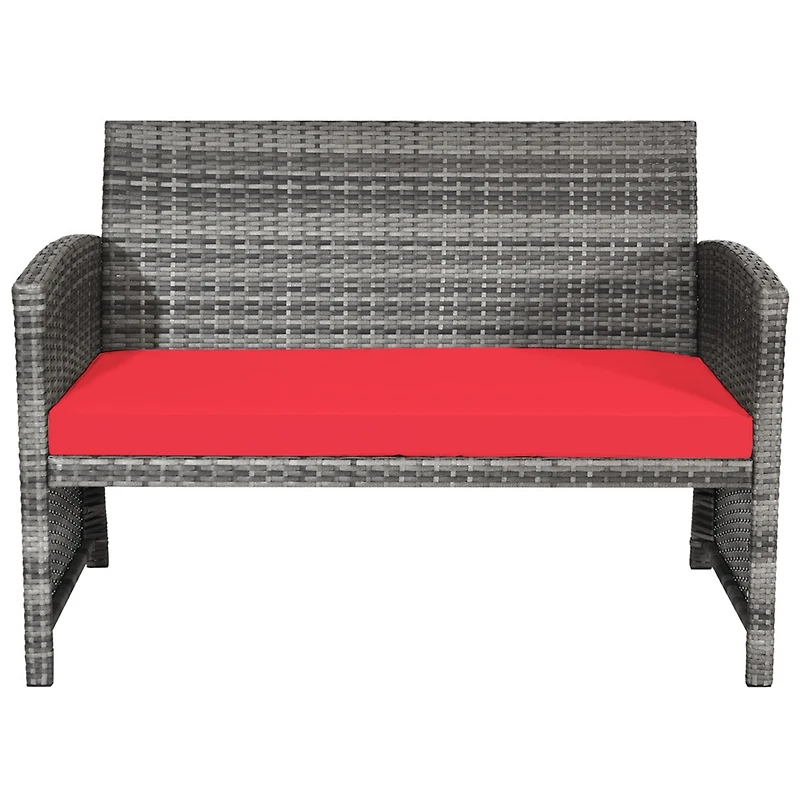 4PCS Patio Rattan Furniture Set Conversation Glass Table Top