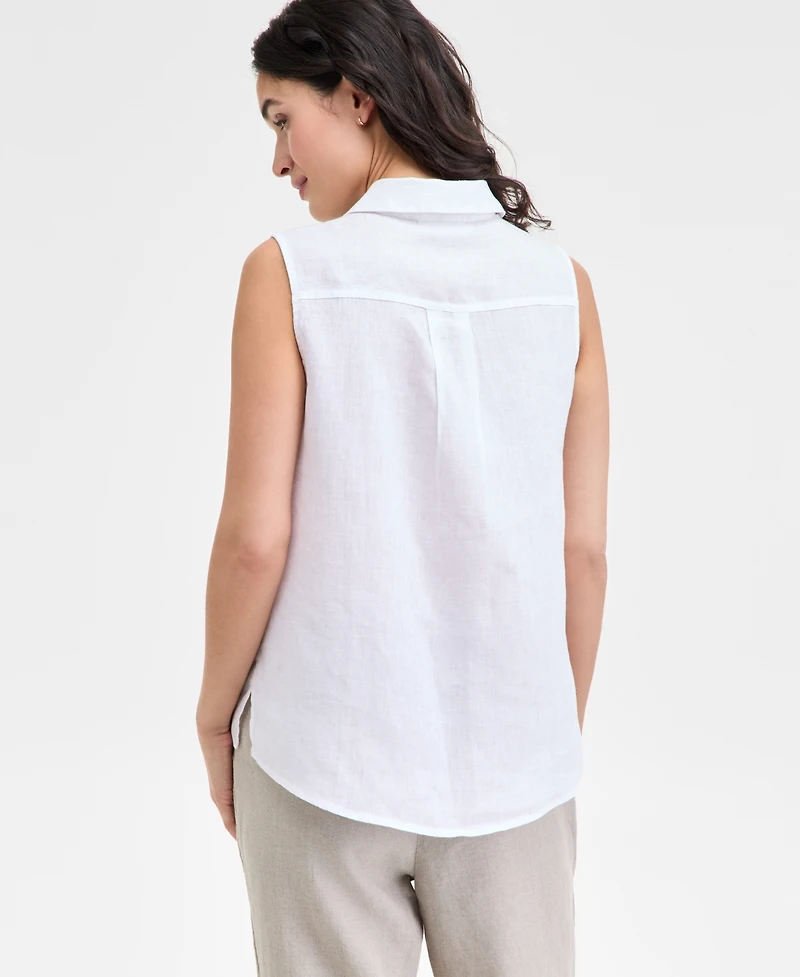 Charter Club Women's 100% Linen Sleeveless Button-Front Shirt, Exclusively at Macy's