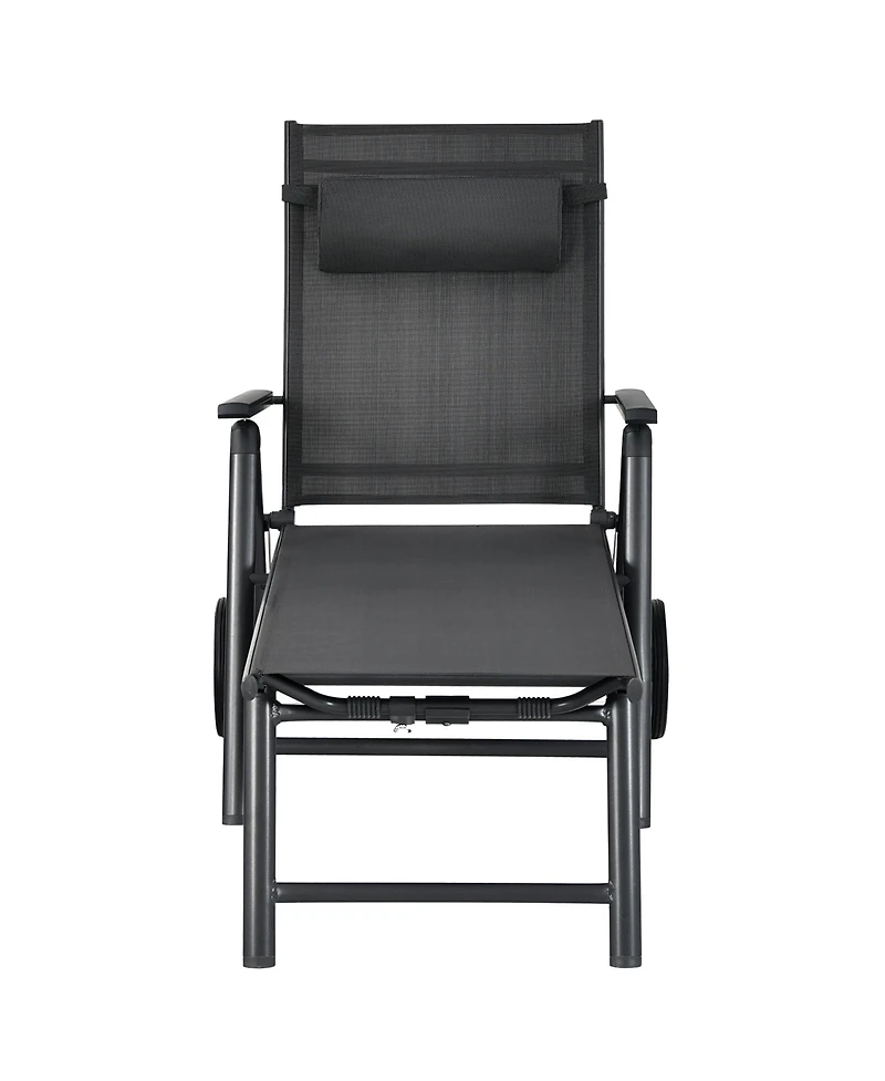 2PCS Patio Lounge Chair W/ Wheels Neck Pillow Aluminum Frame Adjustable