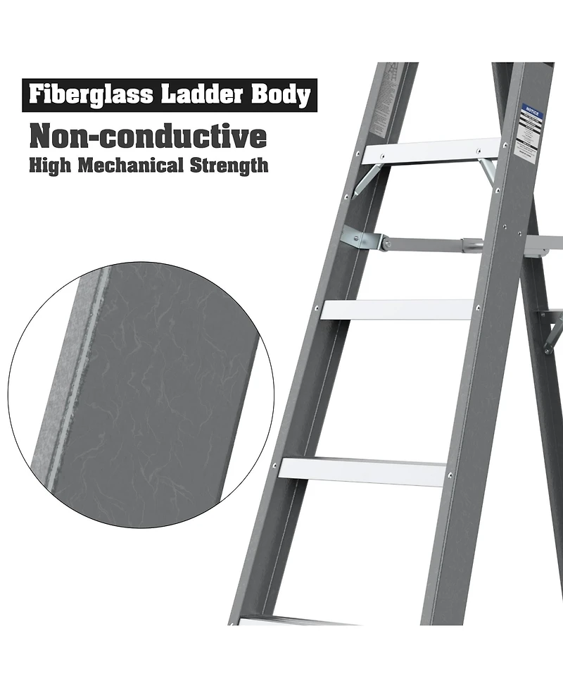 Fibreglass Step Ladder 6-Step 250lbs Gray