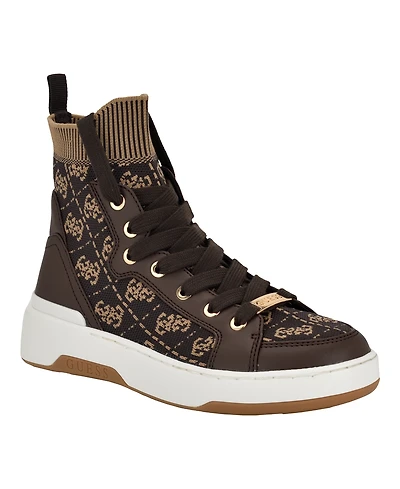 Guess Women's Mannen Knit Hi-Top Lace-Up Fashion Sneakers