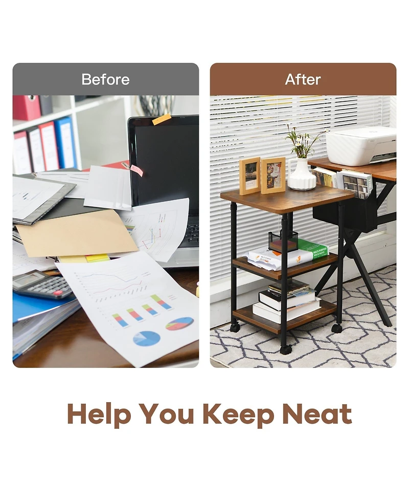 3-tier Adjustable Printer Stand with 360° Swivel Casters