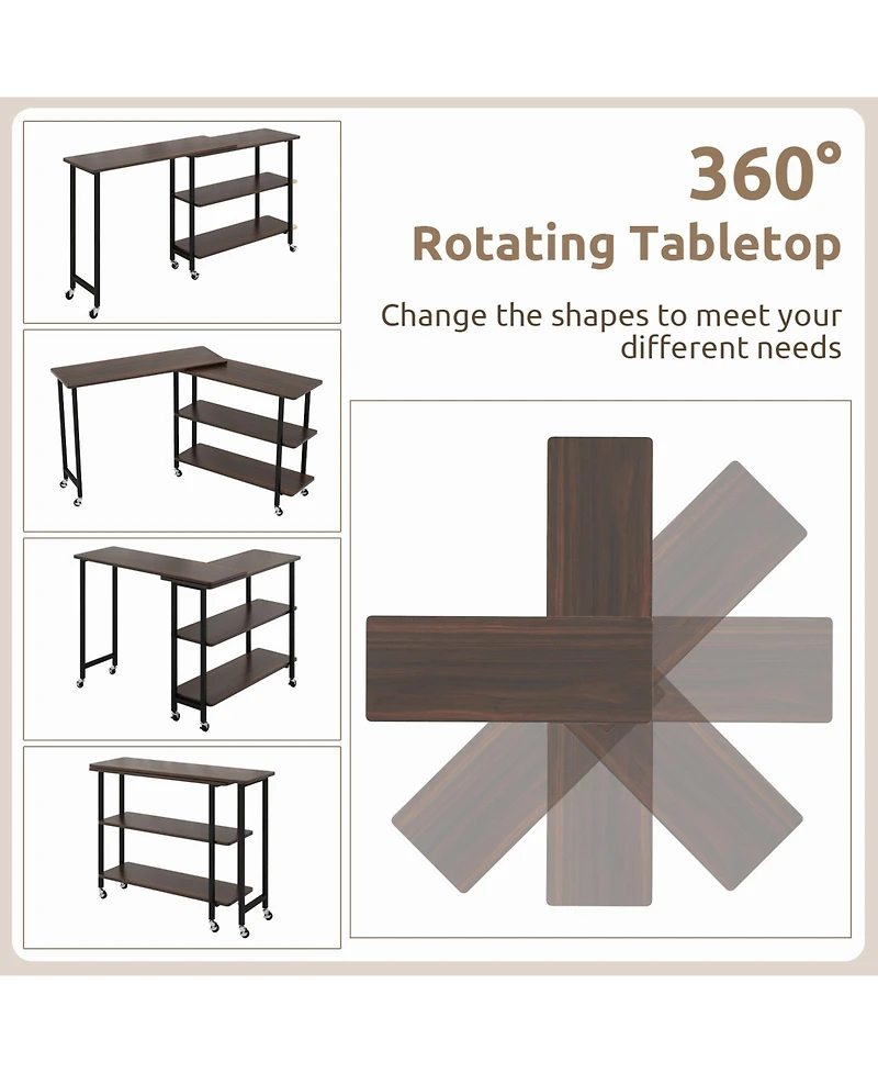 360° Rotating Sofa Side Table with 2-Tier Storage Shelves