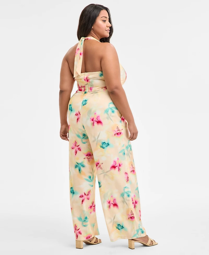 Bar Iii Trendy Plus Printed Halter Jumpsuit, Exclusively at Macy's