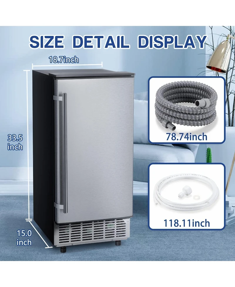 Cowsar,80Lbs Commercial Ice Maker, Stainless Steel, Undercounter/Freestanding, Clear Cube