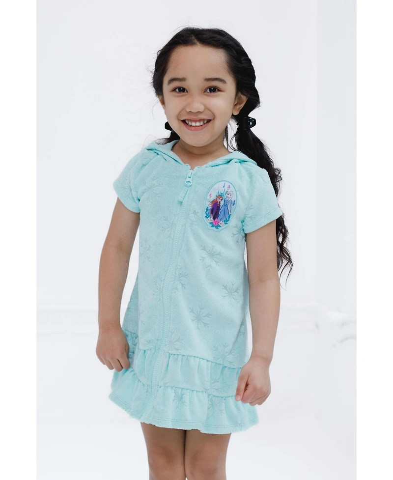 Frozen Girls Loop Terry Cloth Hooded Zip Up Swim Cover
