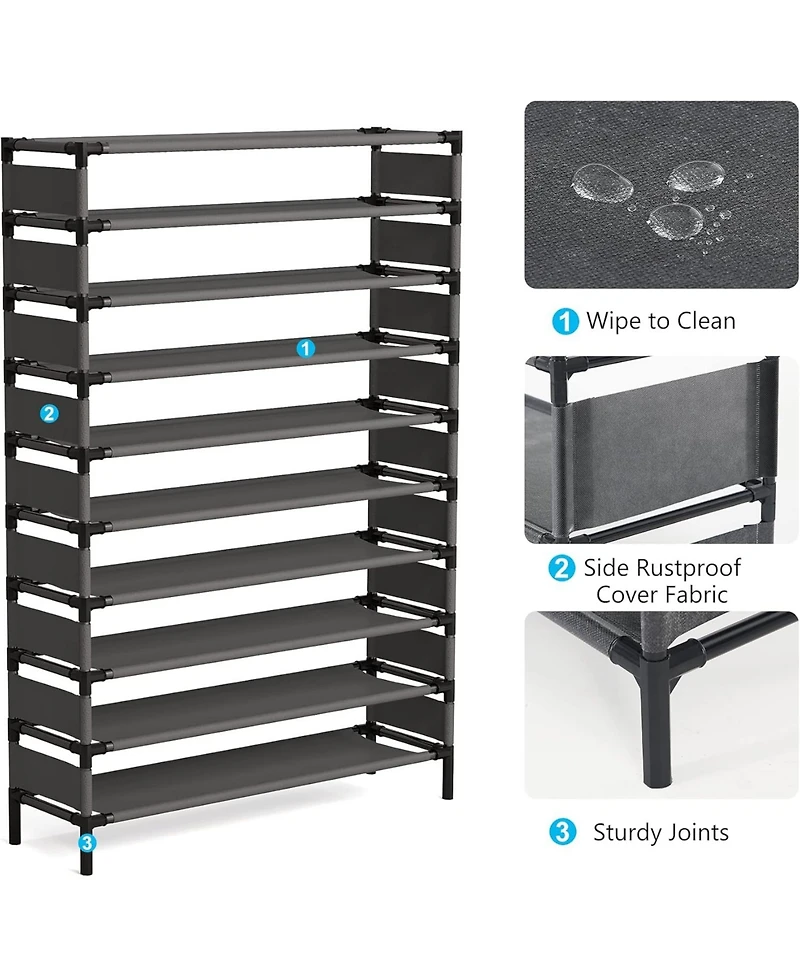 Tribesigns 10 Tiers Enterway Shoe Rack, Large Capacity Home Tall Metal Storage Organizer for 50 Pairs, Space Saving Organization