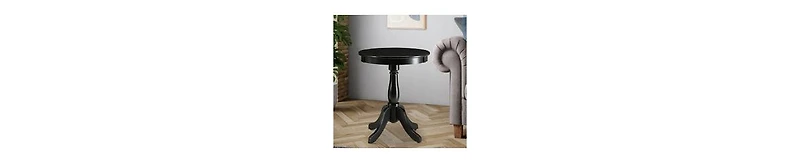 Traditional Round Side Table with Turned Pedestal Base – Sturdy Wood Construction