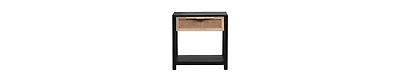 Mango Wood Side Table – Rattan Drawer & Open Shelf Storage