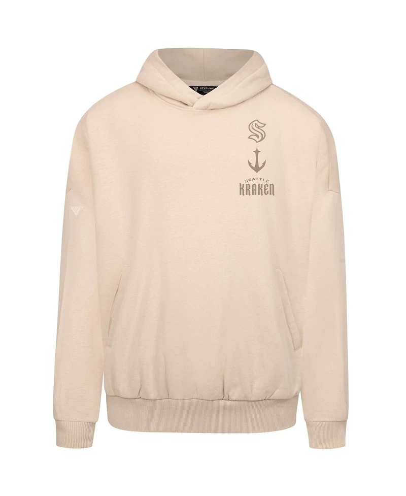 LevelWear Men's Cream Seattle Kraken Contact Stamp Pullover Hoodie