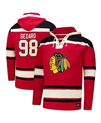 '47 Brand Men's Connor Bedard Red Chicago Blackhawks Big Tall Lace-up Pullover Hoodie