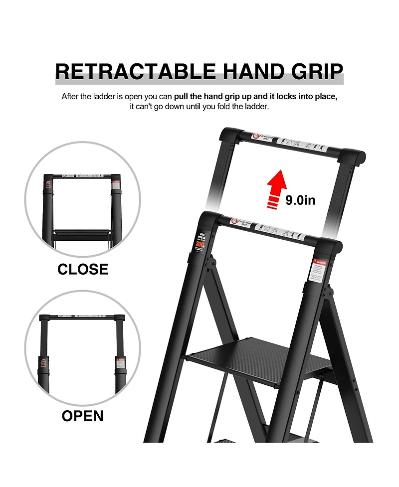 Light Folding 4-Step Ladder Multi-purpose Step Stool with Wide Anti-Slip Pedal and Safety Handle