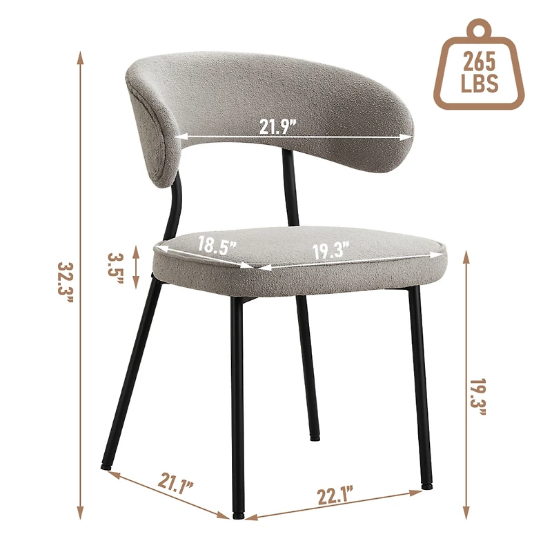 Dyhome Dining Chairs with Curved Backrest, Modern Fabric Upholstered Boucle Kitchen Room Set of 2