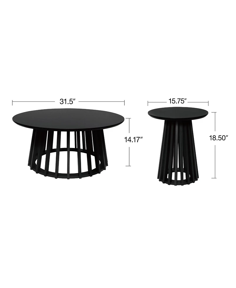 Mondawe Round Coffee Table Set of 2, Grille Molding, Suitable for Bedroom, Living Room, Balcony