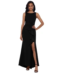 Betsy & Adam Petite Ruffled Boat-Neck Gown