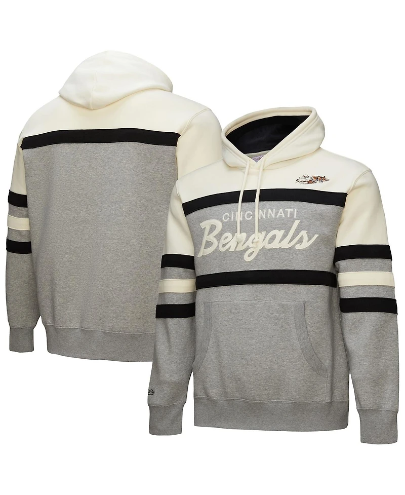 Mitchell & Ness Men's Heather Gray Cincinnati Bengals Head Coach Vintage Logo Pullover Hoodie