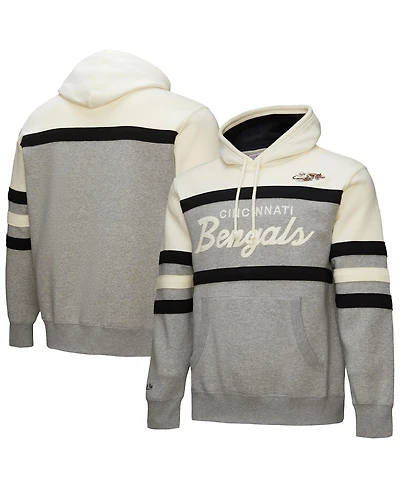 Mitchell & Ness Men's Heather Gray Cincinnati Bengals Head Coach Vintage Logo Pullover Hoodie
