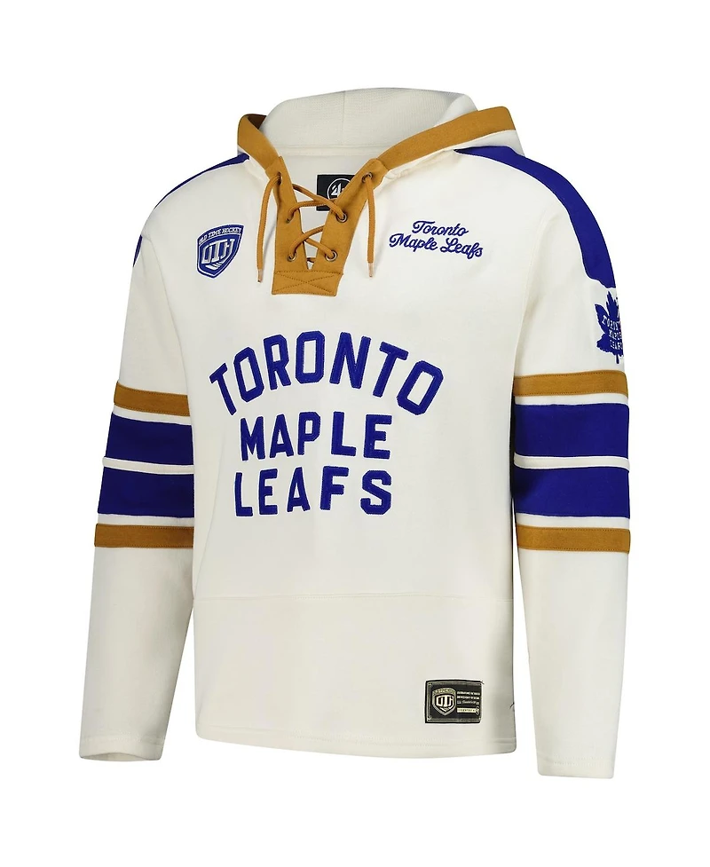 '47 Brand Men's Doug Gilmour Cream Toronto Maple Leaf's Blue Line Heritage Name Number Lace-Up Pullover Hoodie