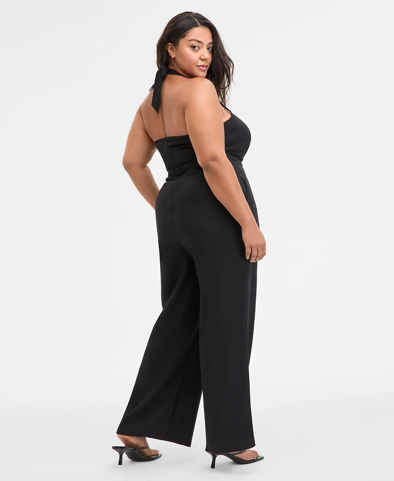 Bar Iii Trendy Plus Size Halter Jumpsuit, Exclusively at Macy's