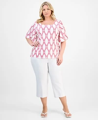 Jm Collection Plus Printed Flutter-Sleeve Top, Exclusively at Macy's