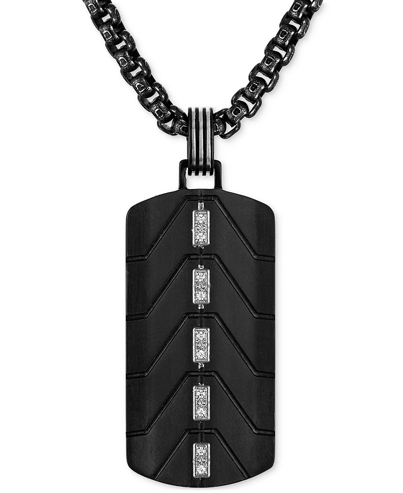 Esquire Men's Jewelry Diamond Dog Tag 22" Pendant Necklace (1/20 ct. t.w.) in Black Ion-Plated Stainless Steel