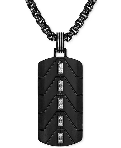 Esquire Men's Jewelry Diamond Dog Tag 22" Pendant Necklace (1/20 ct. t.w.) in Black Ion-Plated Stainless Steel