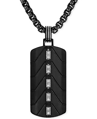 Esquire Men's Jewelry Diamond Dog Tag 22" Pendant Necklace (1/20 ct. t.w.) in Black Ion-Plated Stainless Steel