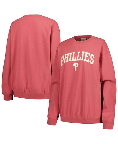 Soft as a Grape Women's Red Philadelphia Phillies Pigment Dye Pullover Sweatshirt